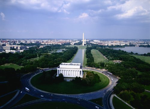 Aerial View of Lincoln Memorial and Washington Monument